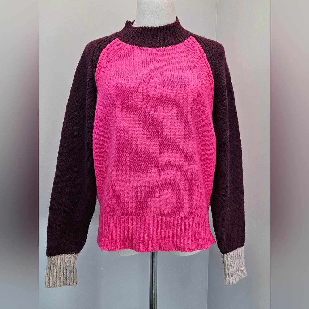 Ann Taylor Womens Colorblock Sweater Medium Crew Neck Ribbed Cuffs‎
